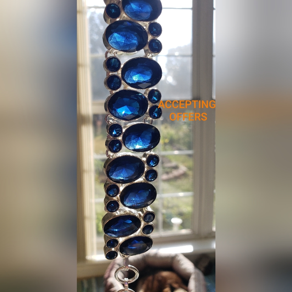 NWOT Sapphire Sterling Bracelet. Huge Gemstones, Handmade by Indian Artisans